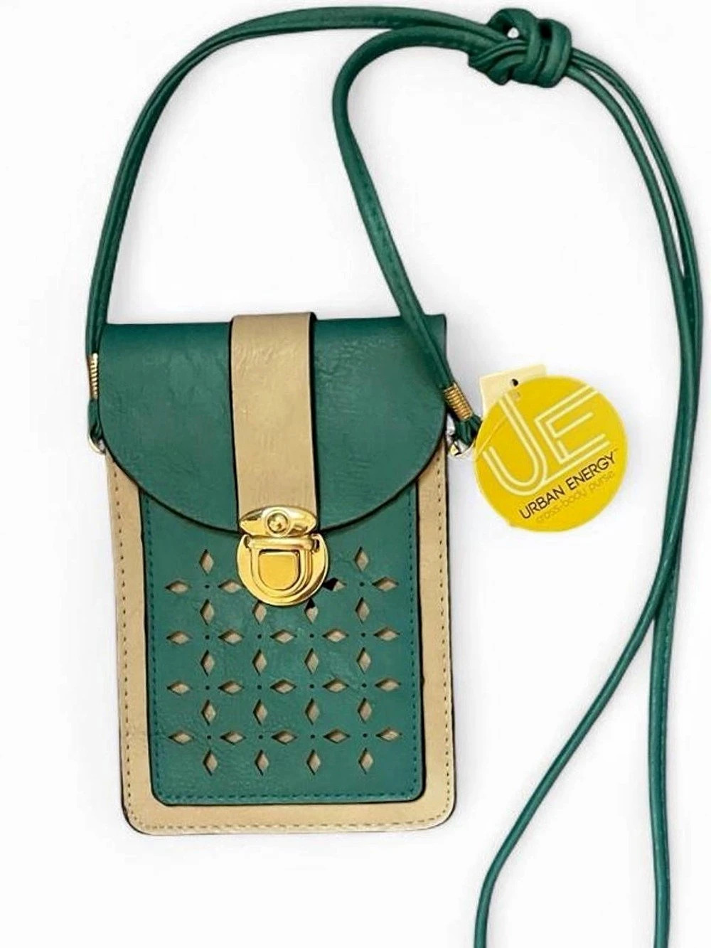 Urban Energy Perforated Crossbody Bag in Green & Tan NWT